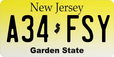 NJ license plate A34FSY