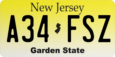 NJ license plate A34FSZ