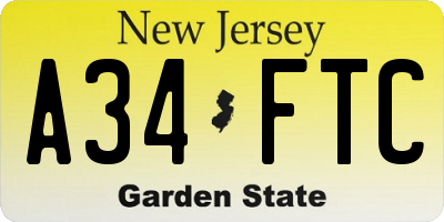 NJ license plate A34FTC