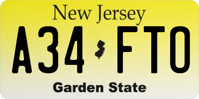 NJ license plate A34FTO