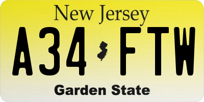 NJ license plate A34FTW