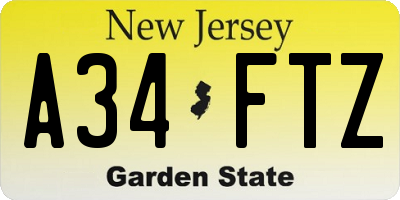 NJ license plate A34FTZ