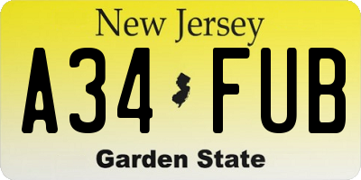 NJ license plate A34FUB