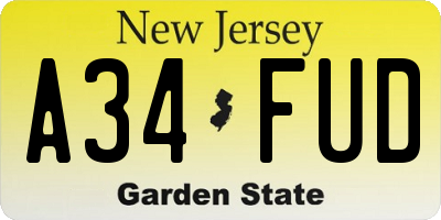 NJ license plate A34FUD