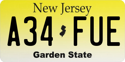 NJ license plate A34FUE