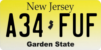 NJ license plate A34FUF