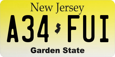 NJ license plate A34FUI