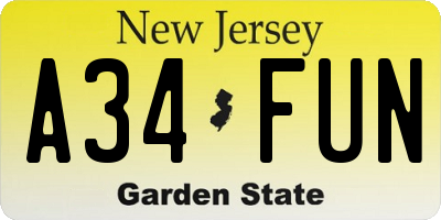 NJ license plate A34FUN