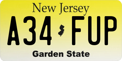 NJ license plate A34FUP