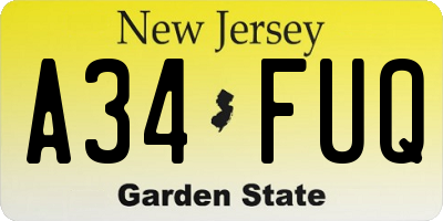 NJ license plate A34FUQ