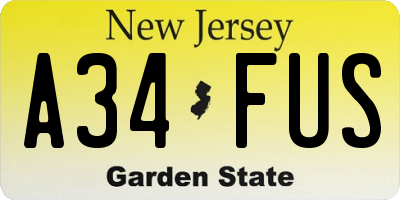 NJ license plate A34FUS