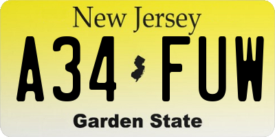 NJ license plate A34FUW