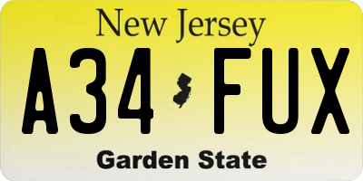 NJ license plate A34FUX