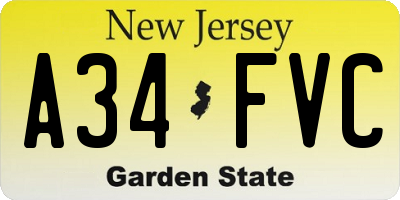 NJ license plate A34FVC