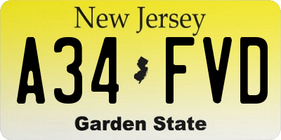 NJ license plate A34FVD