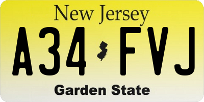NJ license plate A34FVJ