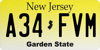 NJ license plate A34FVM