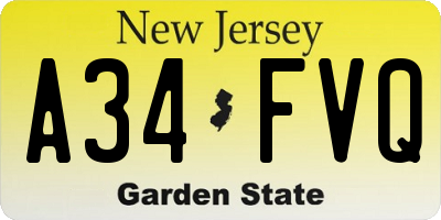 NJ license plate A34FVQ