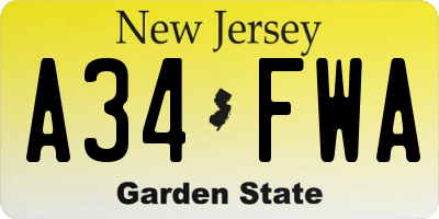 NJ license plate A34FWA