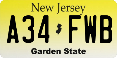 NJ license plate A34FWB