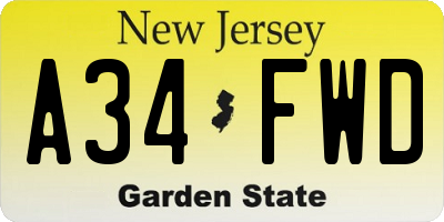NJ license plate A34FWD