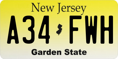 NJ license plate A34FWH