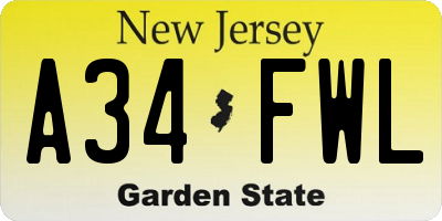 NJ license plate A34FWL