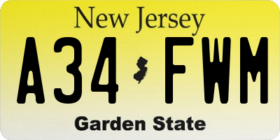 NJ license plate A34FWM