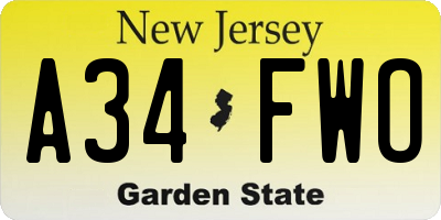 NJ license plate A34FWO