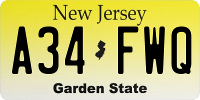 NJ license plate A34FWQ