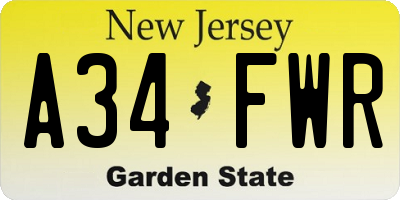 NJ license plate A34FWR