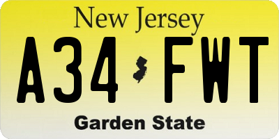 NJ license plate A34FWT