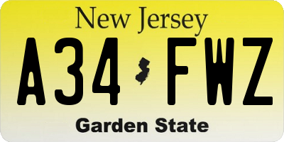 NJ license plate A34FWZ
