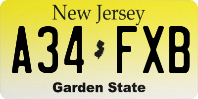 NJ license plate A34FXB