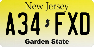 NJ license plate A34FXD