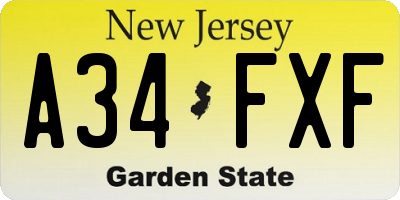 NJ license plate A34FXF