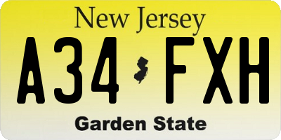NJ license plate A34FXH