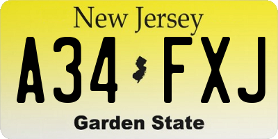 NJ license plate A34FXJ