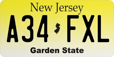 NJ license plate A34FXL