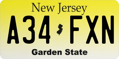 NJ license plate A34FXN