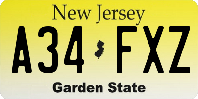 NJ license plate A34FXZ
