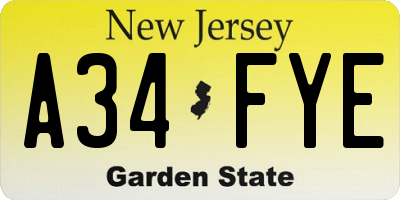 NJ license plate A34FYE