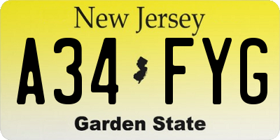 NJ license plate A34FYG