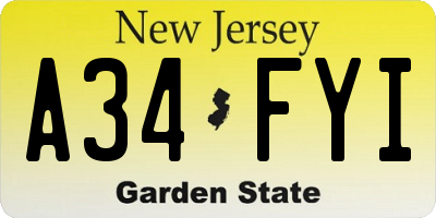 NJ license plate A34FYI