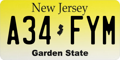 NJ license plate A34FYM