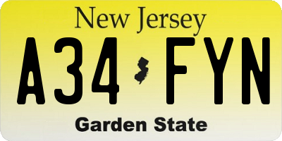 NJ license plate A34FYN