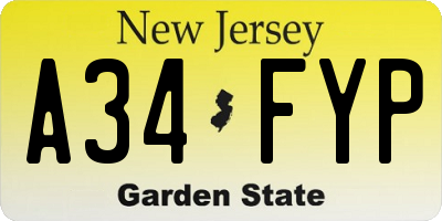 NJ license plate A34FYP