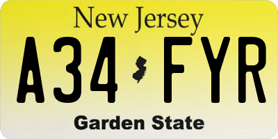 NJ license plate A34FYR