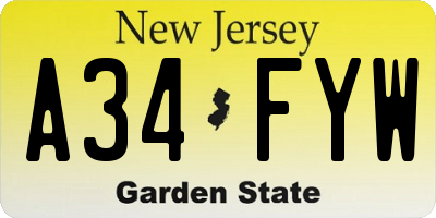 NJ license plate A34FYW
