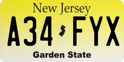 NJ license plate A34FYX